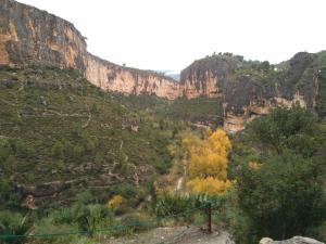 丘利利亚Casa Rural La Tia Rosa的享有峡谷及悬崖和树木的景色