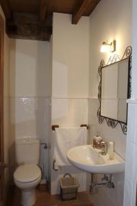 CaleaoLa Prida Apartamentos Rurales的一间带卫生间、水槽和镜子的浴室