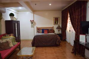 卢塞纳圣约瑟夫套房公寓的一间卧室配有一张床、一张沙发和一台电视。