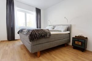 上柯尼希山麓米尔巴赫Ferienwohnungen Unterleegut的一间带沙发、床和窗户的卧室