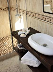 德瓦Silva House的一间带水槽和玻璃淋浴的浴室