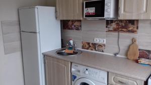 基辅Apartment on Rusanivska 16的厨房配有白色冰箱和洗碗机。