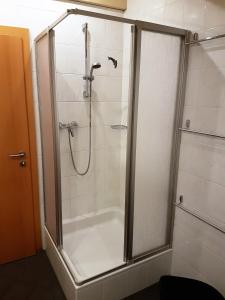 黑马戈尔Ranner's Ferienwohnung的浴室里设有玻璃门淋浴