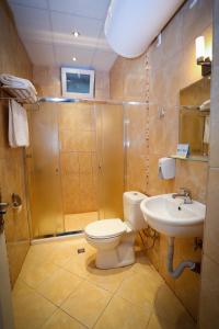 莫姆奇尔格勒Apart Hotel Central的浴室配有卫生间、淋浴和盥洗盆。