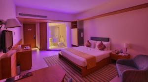 浦那Hotel Parc Estique的酒店客房设有一张大床和一台电视。