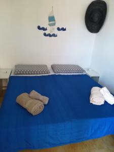 托里德欧索Camera Torre Dell'Orso的一张蓝色的床,上面有两个枕头