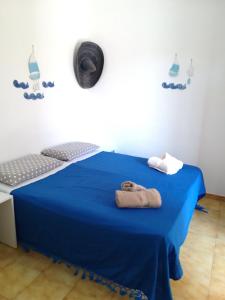 托里德欧索Camera Torre Dell'Orso的一间设有蓝色床和毛巾的房间