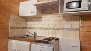 TrébrivanBungalow de Kermoal的一间带水槽和微波炉的小厨房