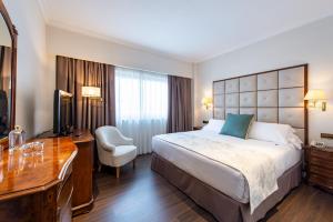 马德里布拉格酒店的酒店客房配有一张床、一张书桌和一台电视。