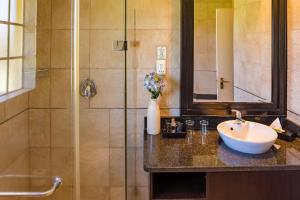 拉塞利亚Shumba Valley Lodge的一间带水槽和淋浴的浴室