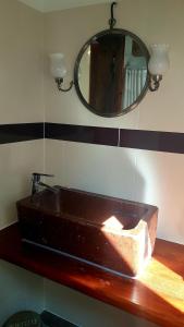 伊尔基希-格拉芬斯塔登拉斯图布斯特拉斯堡南住宿加早餐旅馆的一个带镜子的浴室的台面上的水槽
