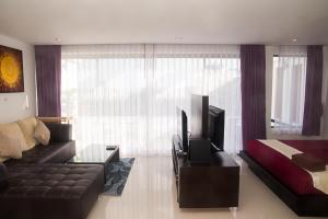 拉迈热带海景公寓的一间带沙发、床和电视的卧室