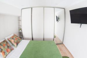 基辅MarySmart的一间卧室配有一张带玻璃衣柜的床