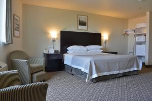 斯波坎The Madison Inn的配有一张床和一把椅子的酒店客房