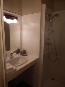 布朗托姆Hotel Alienor的一间带水槽和淋浴的浴室