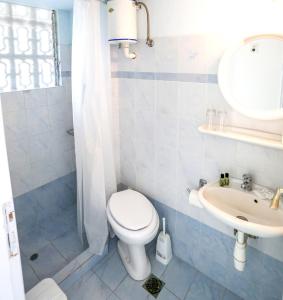 阿吉亚玛丽娜Hotel Karyatides的一间带卫生间和水槽的浴室