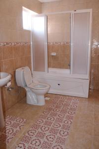Bogazkale巴伊卡尔酒店的浴室配有卫生间、淋浴和盥洗盆。
