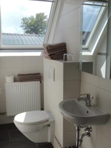 格洛米茨Lindenhof的一间带卫生间、水槽和窗户的浴室