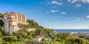 黎明海滩公主高地豪华公寓酒店的一座位于海边小山上的建筑