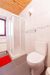 马达莱纳Melo's Place的白色的浴室设有卫生间和淋浴。