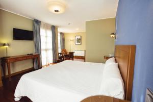 坎加斯-德奥尼斯伊尔塞拉酒店的卧室配有白色的床和书桌