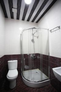 第比利斯第比利斯奥克里巴酒店的带淋浴、卫生间和盥洗盆的浴室