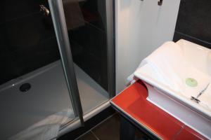 雷根斯堡元素酒店的带淋浴的浴室和红色盒子
