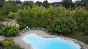 Neuville-sur-Ain奥珐萨昂德瑞酒店的享有庭院游泳池的顶部景色
