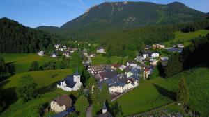 拉肯霍夫吉瑞彻维特酒店的享有山脉村庄的空中景致