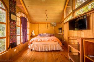 圣克鲁斯拉拉古纳Lake Front Cabin的树屋的卧室,里面设有床