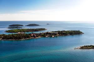 罗维尼Maistra Select All Suite Island Hotel Istra的水面上岛屿的空中景观