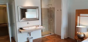 布拉格荣格曼酒店的一间带水槽和淋浴的浴室