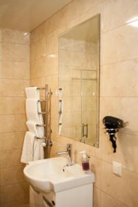 KorostyshivCharivne Ozero的浴室设有盥洗盆和卫生间上方的镜子