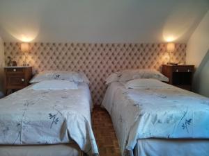 凯泽贝尔Marcia Donatti-A l'Ombre des Coteaux Rio de Janeiro的一间卧室设有两张床,墙上有两盏灯。