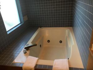 ClarkstonRiverTree Inn & Suites的浴室设有浴缸和2条毛巾。
