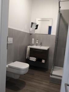 阿沙芬堡Trip Inn PostApart Aschaffenburg的一间带卫生间、水槽和镜子的浴室