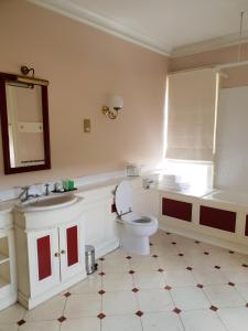 纽伯里Donnington Grove的一间带卫生间、水槽和镜子的浴室