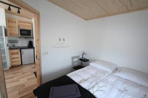 雷克霍特Blue View Cabin 4B With private hot tub的一间带床的小卧室和一间厨房