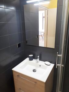里尔Appartement 60m2 / Hyper Centre (Gares et Vieux Lille)的浴室设有白色水槽和镜子