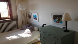 基姆湖畔格斯塔特Aisching的一间卧室配有一张床和一个带灯的梳妆台