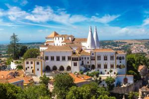 辛特拉Charming Home in Sintra Village的享有带两座白色塔楼的建筑景致