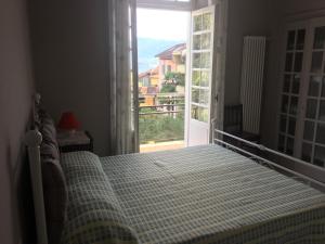 卡尼洛瑞维拉le palme的一间卧室设有一张床和一个大窗户
