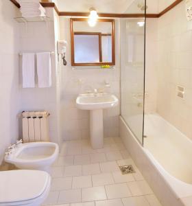 贝尔格拉诺将军镇Bremen Hotel & Spa的浴室配有卫生间、盥洗盆和淋浴。