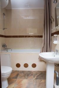 伊万诺-弗兰科夫斯克Faraon Hotel的浴室配有盥洗盆、卫生间和浴缸。