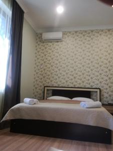 克瓦雷利Guest House Kakheti的一间卧室配有一张床,墙上配有散热器