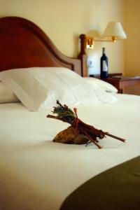 埃尔希耶戈埃西耶格别墅酒店的一堆棍子坐在床上