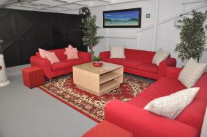 Surrey Estatesurrey b&b的客厅配有红色沙发和电视