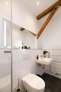 勒沃库森Nikii Boutique Hotel的白色的浴室设有卫生间和水槽。