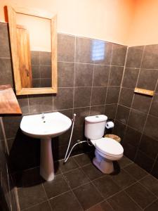 哈林海滩House of Sanskara的一间带卫生间、水槽和镜子的浴室