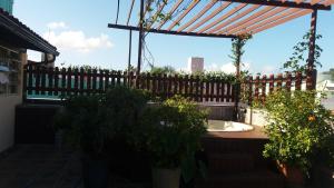 弗洛里亚诺波利斯Condomínio Sol de Verao的庭院设有木栅栏和水槽。